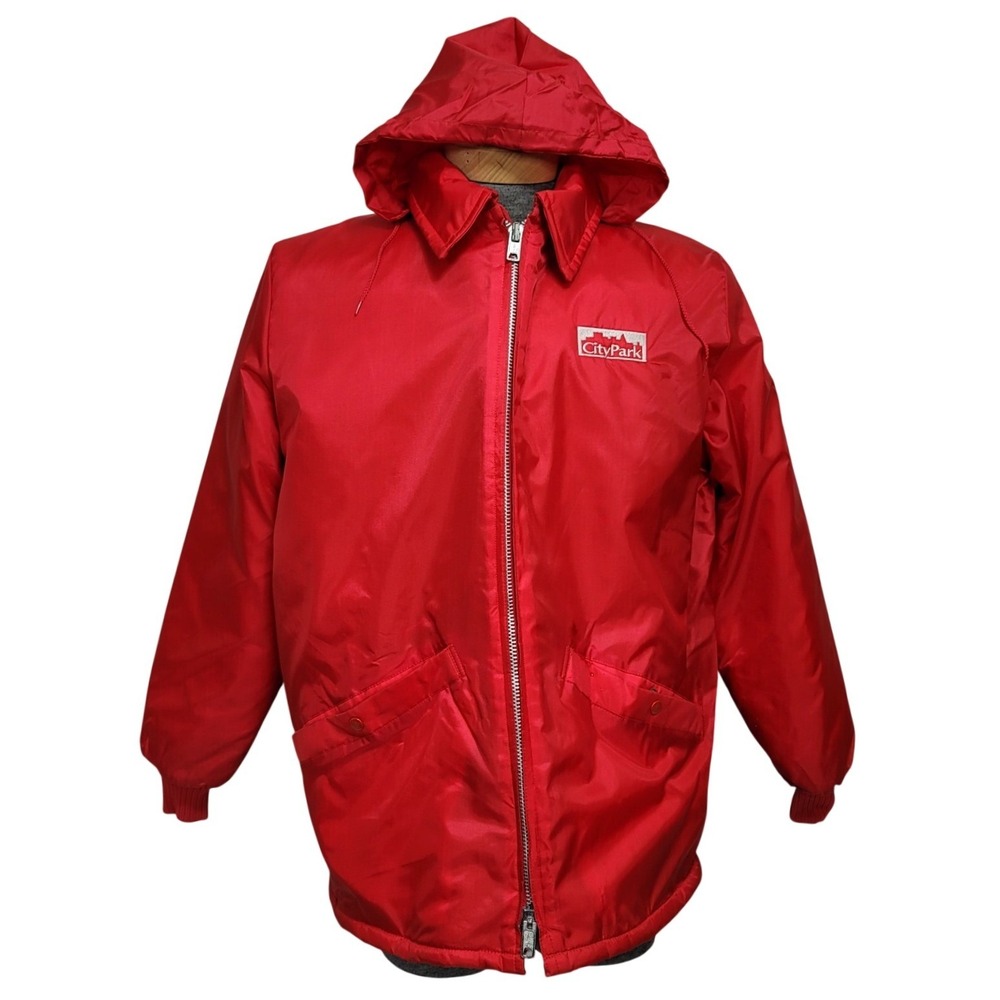 Vintage Birdie Richard A Leslie Red CityPark Hooded Parka Jacket Mens Large